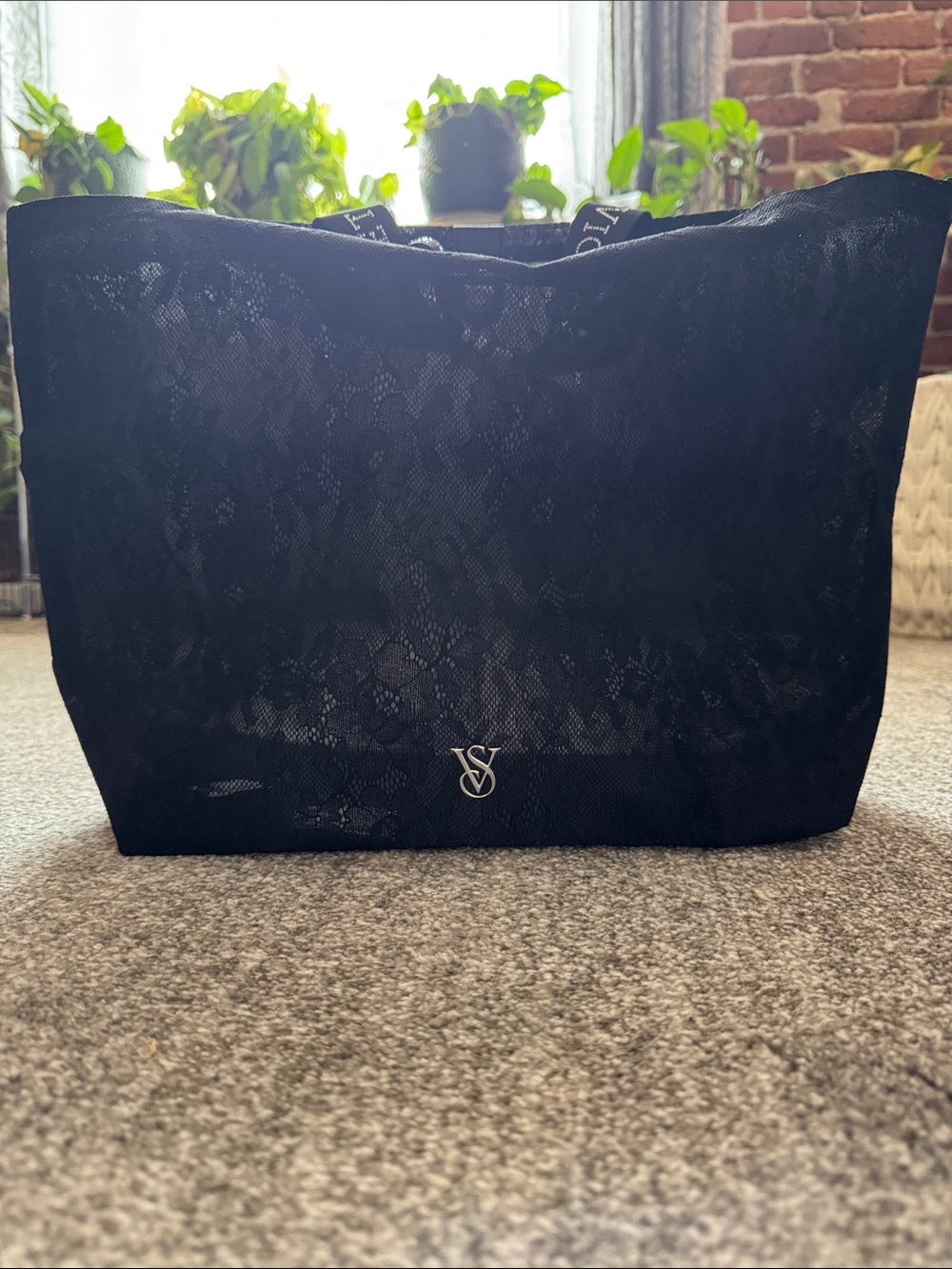 Victoria's Secret Black Lace-Overlay Tote